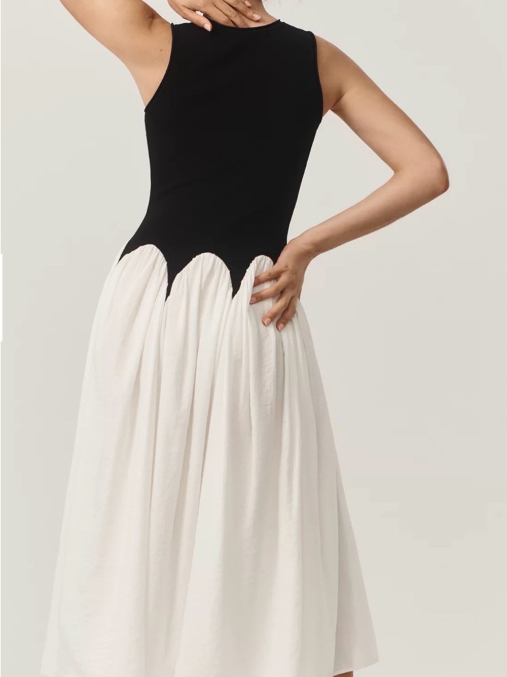 Anthropologie Siempre Michelle Sleeveless Black and White Midi Dress - Picture 3 of 13